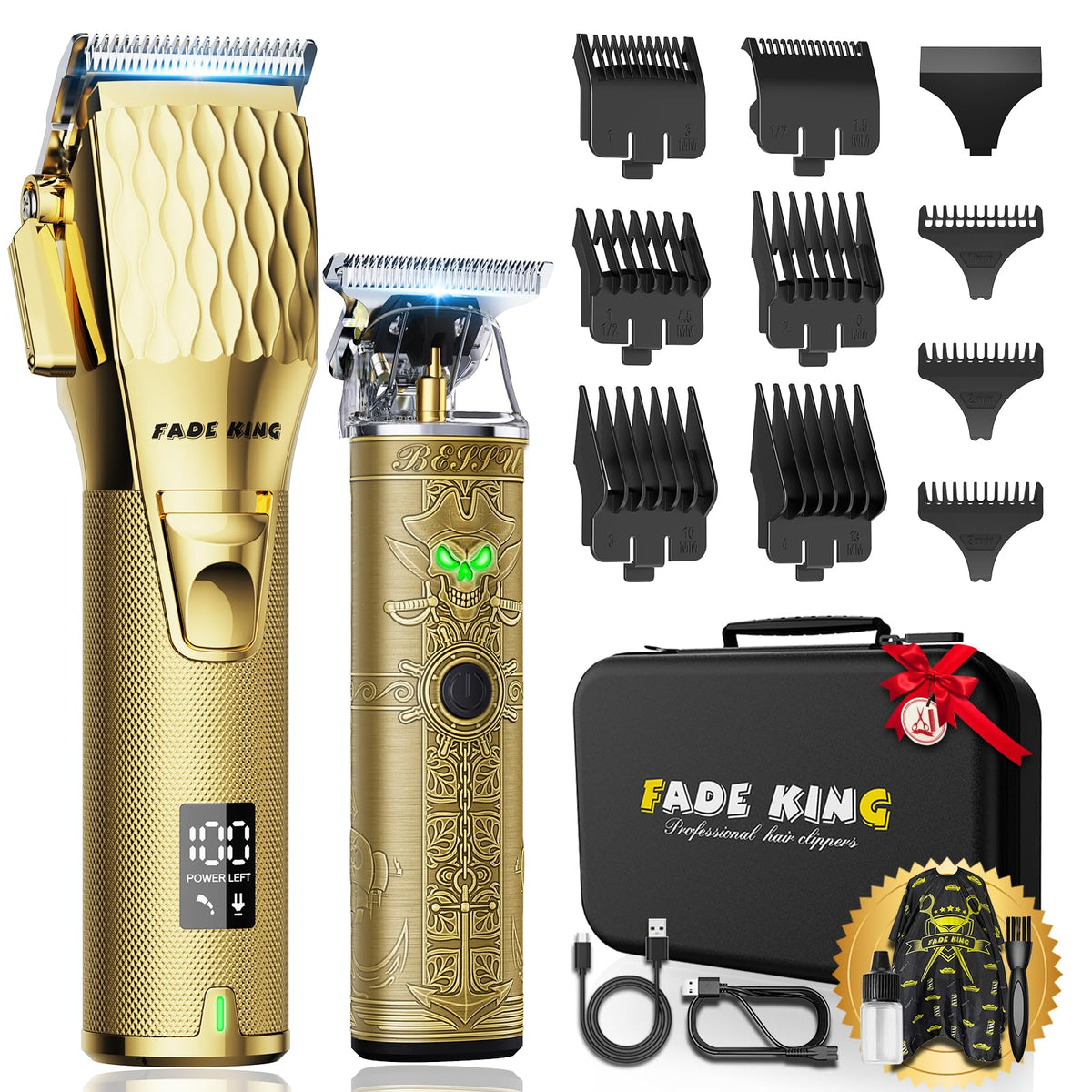FADEKING professional hair clippers front view showing precise blades for crisp fades