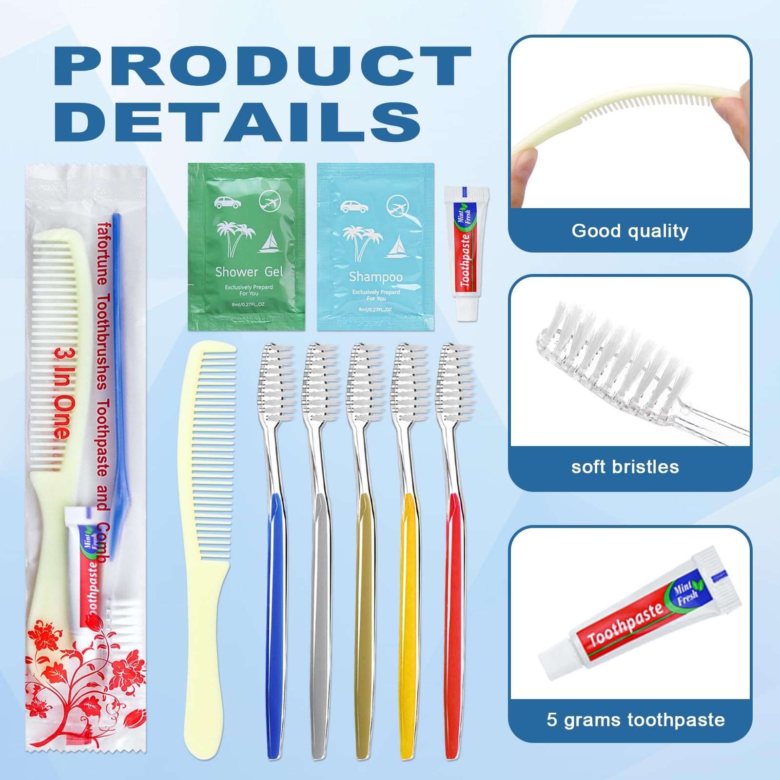 fafortune bulk hygiene kit color variety toothbrushes in five colors.