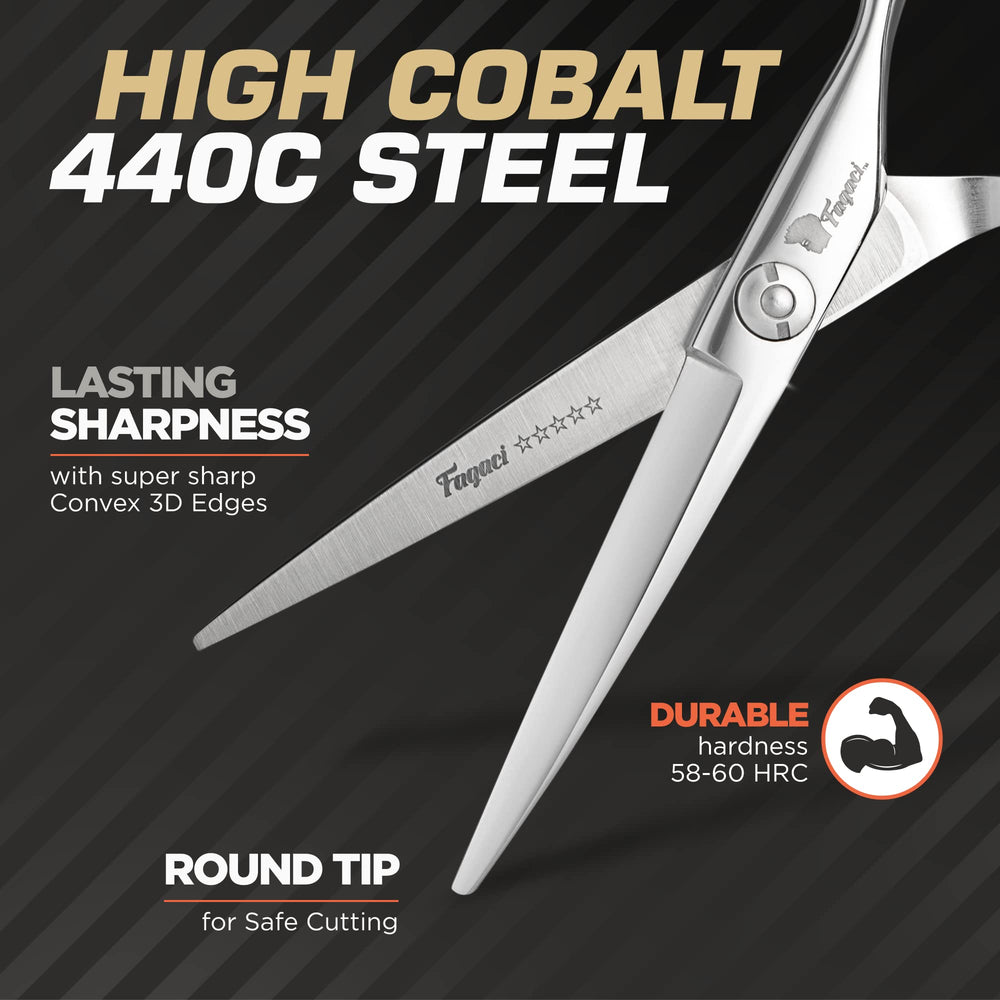 Fagaci 6in hair scissors ergonomic handle for comfortable all-day cutting.
