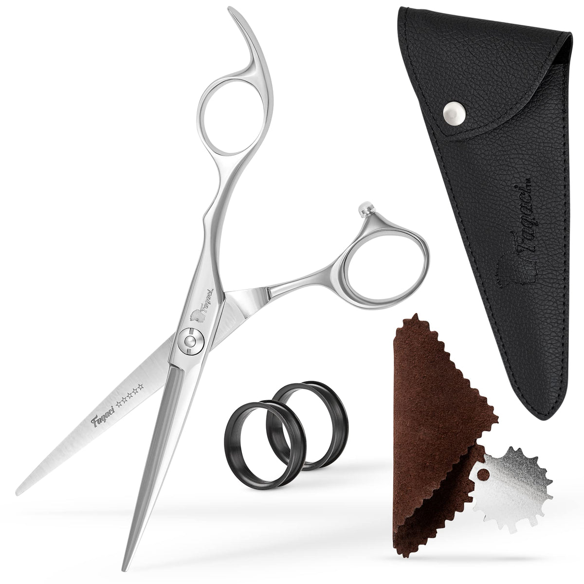 Fagaci professional hair scissors 6in blade closeup—razor-sharp edge for precise cuts.