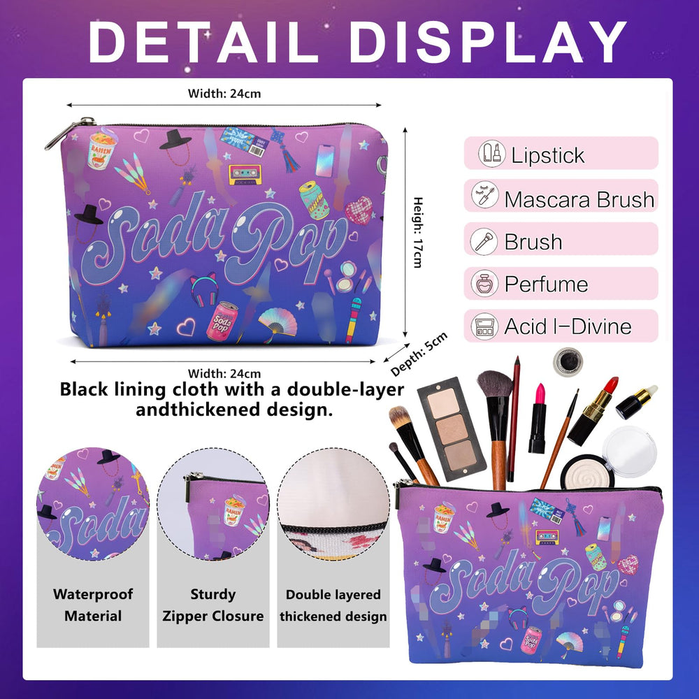FAHMJMYBD Soda Pop cosmetic bag zipper close-up, durable closure for secure essentials.