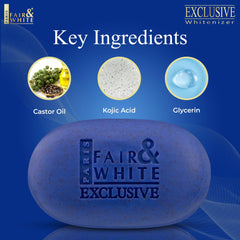 FAIR & WHITE Exclusive Exfoliating Soap apricot-seeds detail showing gentle exfoliation.
