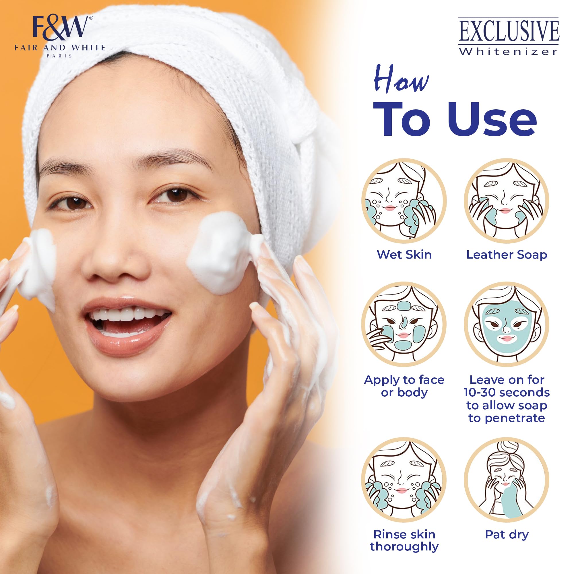 FAIR & WHITE Exclusive Exfoliating Soap packaging showing 7 oz / 200 g size