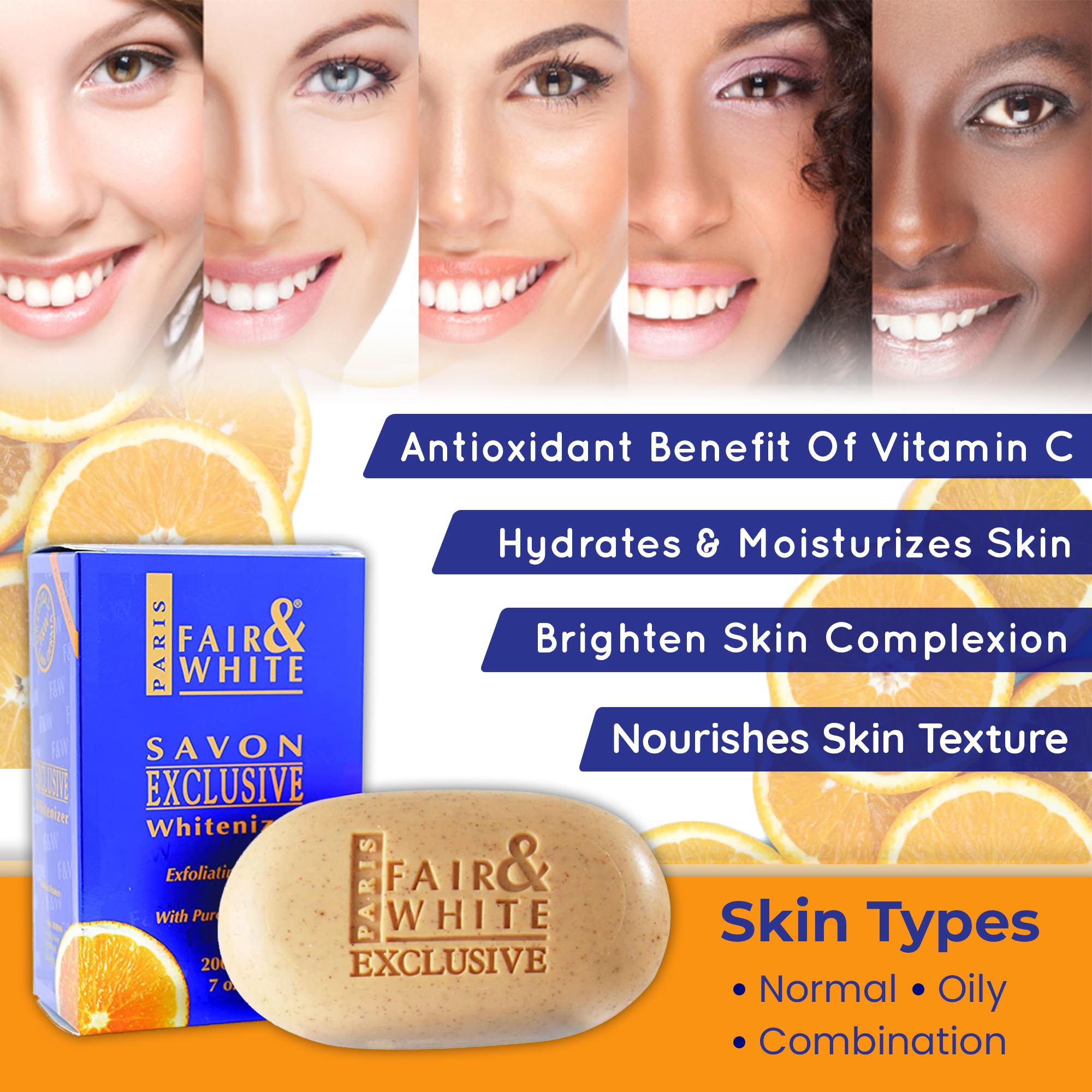 FAIR & WHITE Exclusive Exfoliating Soap with Vitamin C and shea butter for moisturized brightening