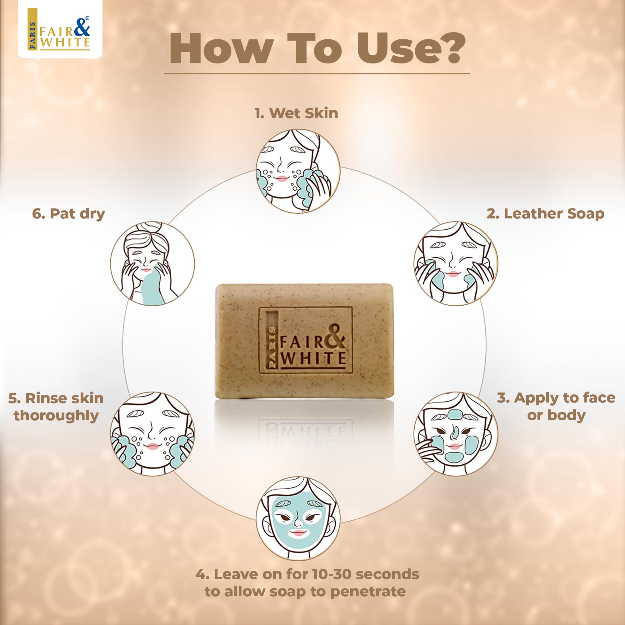 FAIR & WHITE Original Exfoliating Soap being applied to skin shows nourishment and cleansing.