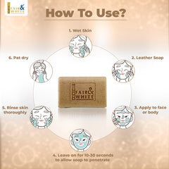 FAIR & WHITE Original Exfoliating Soap being applied to skin shows nourishment and cleansing.