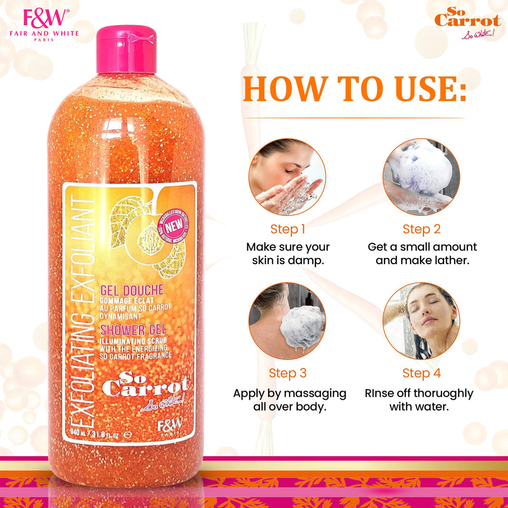 FAIR & WHITE So Carrot Body Wash leaves silky, hydrated skin after shower