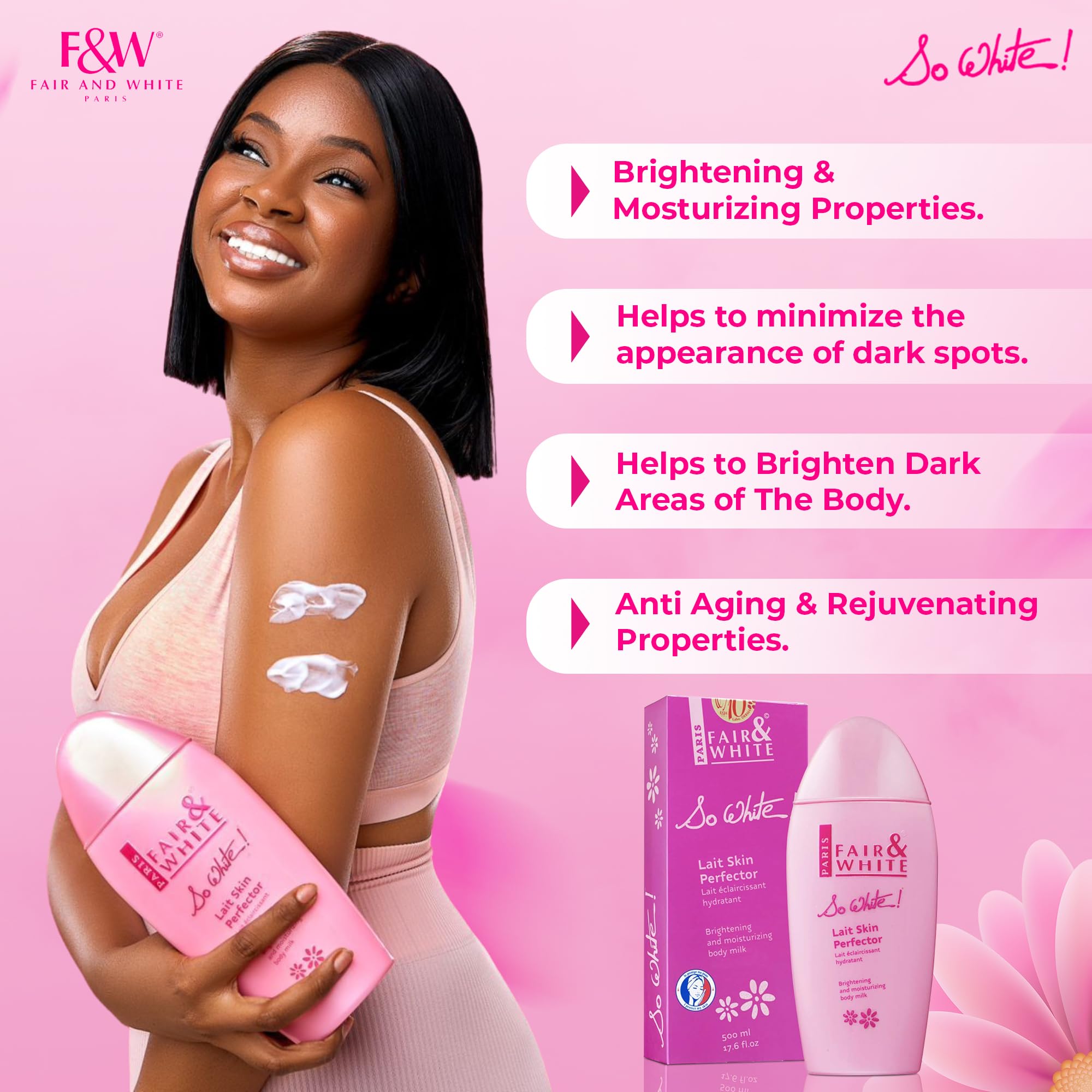 FAIR & WHITE So White lotion being applied for targeted even-toned look