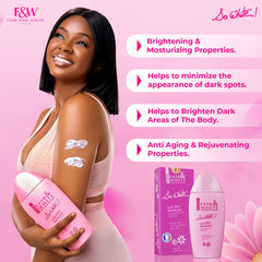 FAIR & WHITE So White lotion being applied for targeted even-toned look