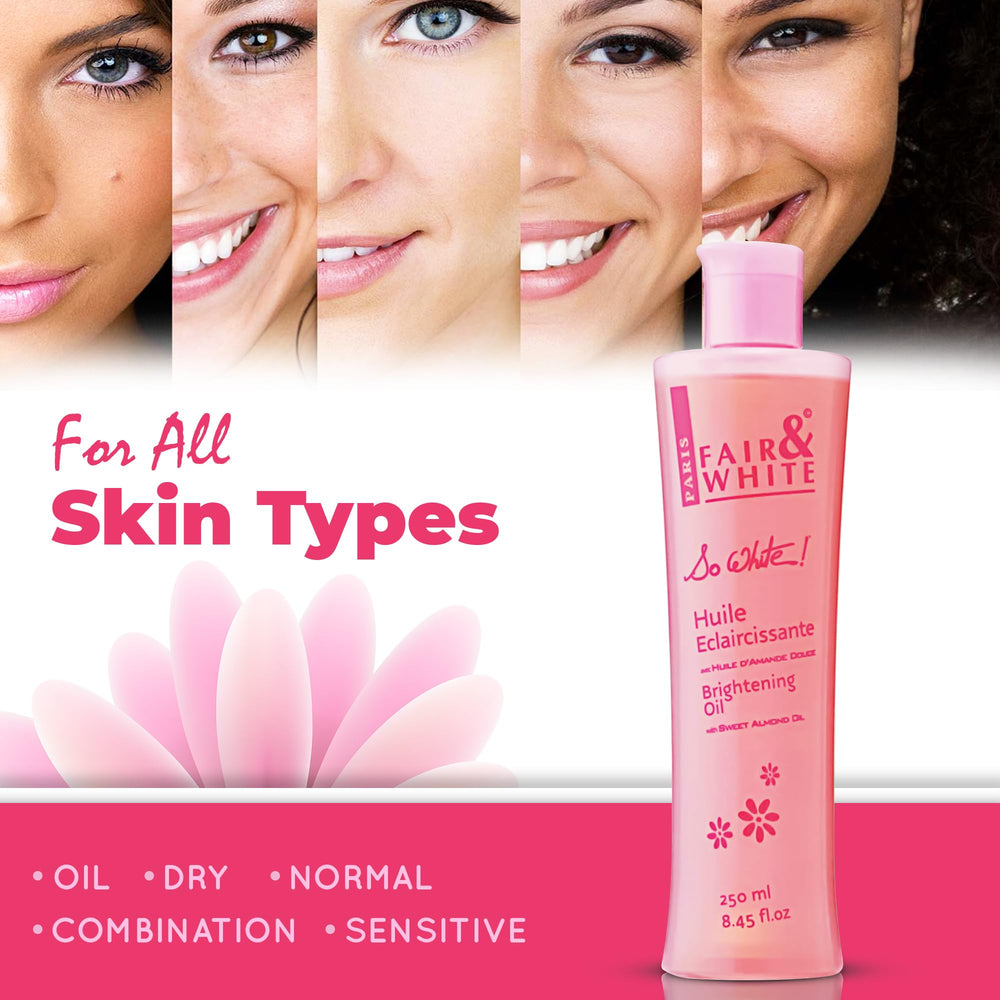 FAIR & WHITE So White Body Oil bathroom-setup communicates easy daily ritual and hydration routine.
