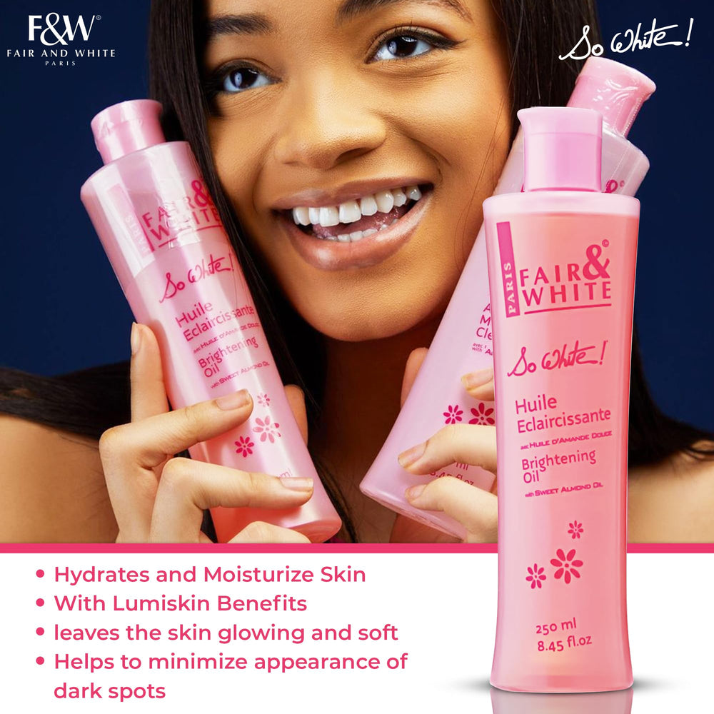 FAIR & WHITE So White Body Oil lumiskin-glow image suggests brightening benefits and healthy radiance.