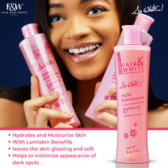FAIR & WHITE So White Body Oil lumiskin-glow image suggests brightening benefits and healthy radiance.