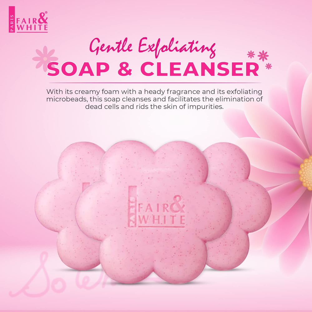 Fair & White So White soap bar closeup reveals a smooth exfoliating texture.