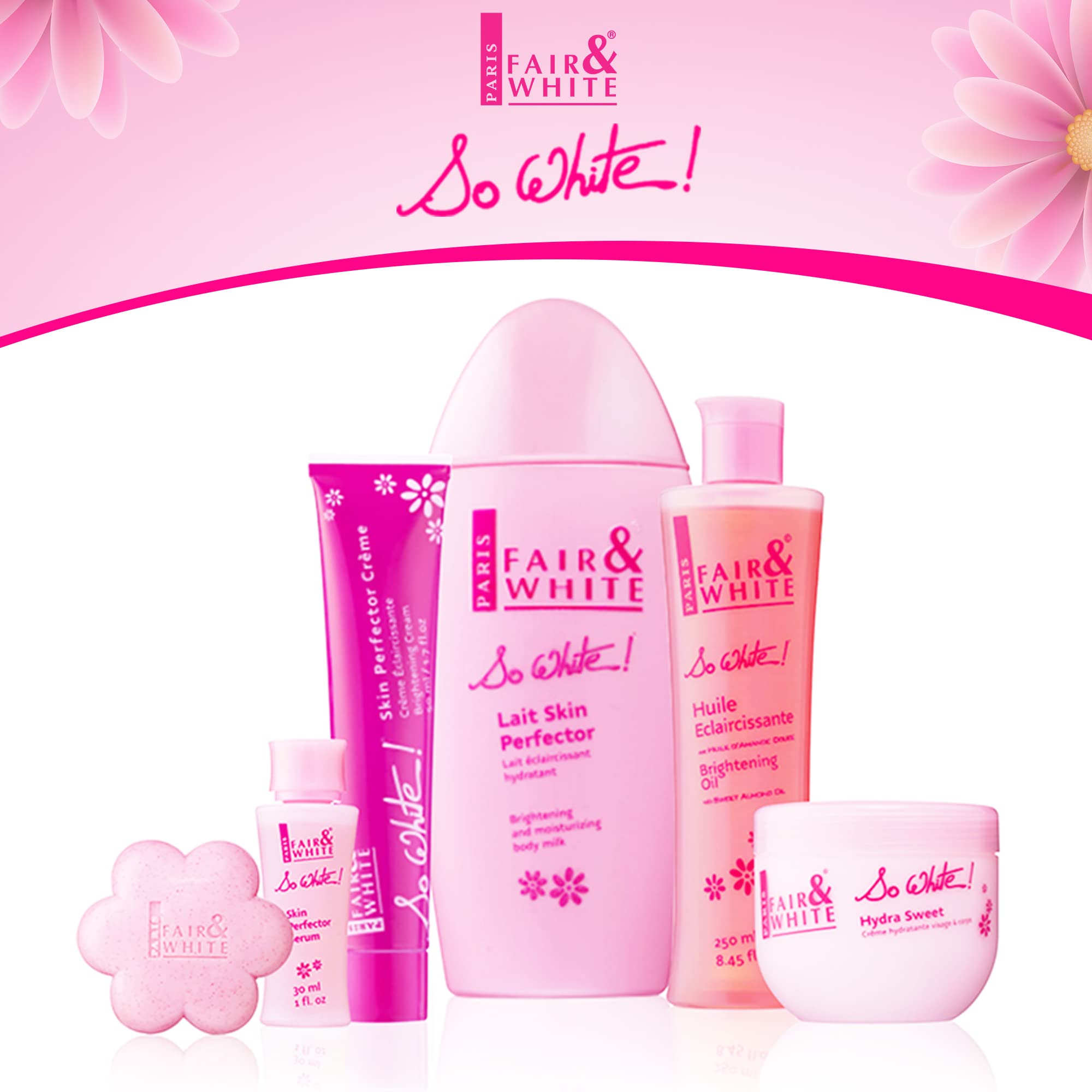 Fair & White So White soap in a bathroom routine implies daily use with moisturizers.
