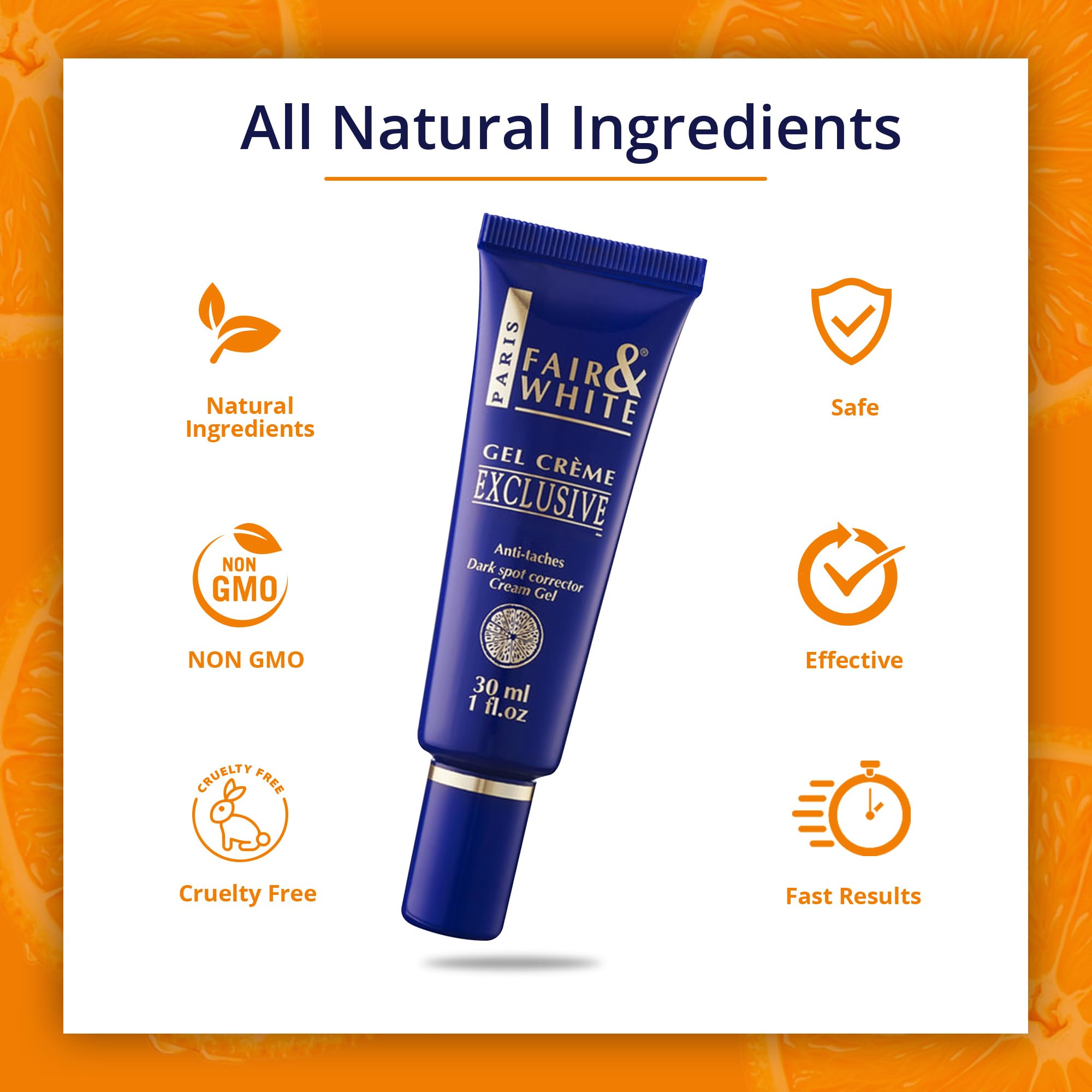 FAIR & WHITE packaging beside SPF-50 sunscreen to illustrate daytime protection during brightening.