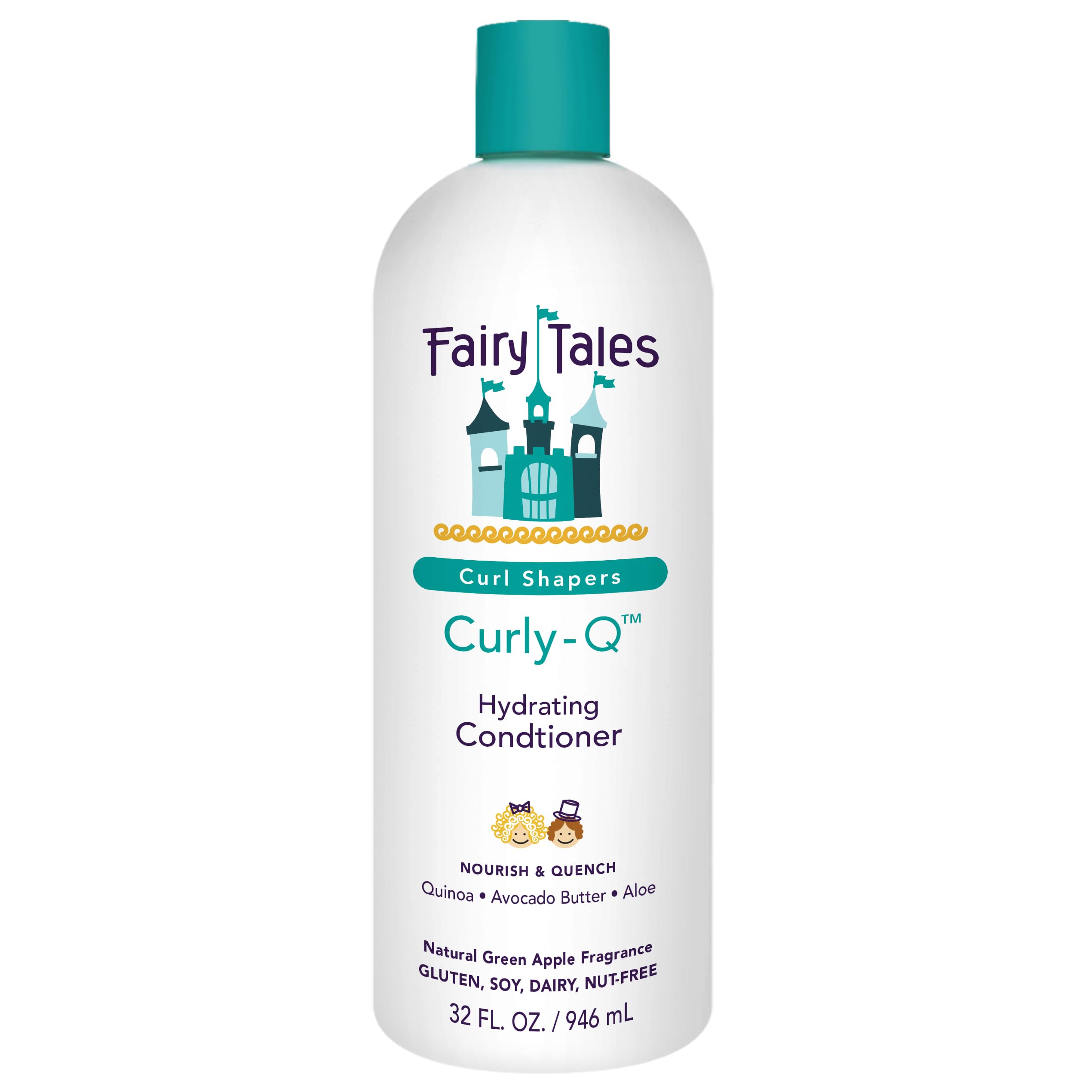 Fairy Tales Curly Q Hydrating Kids Conditioner bottle pictured for detangling curls.
