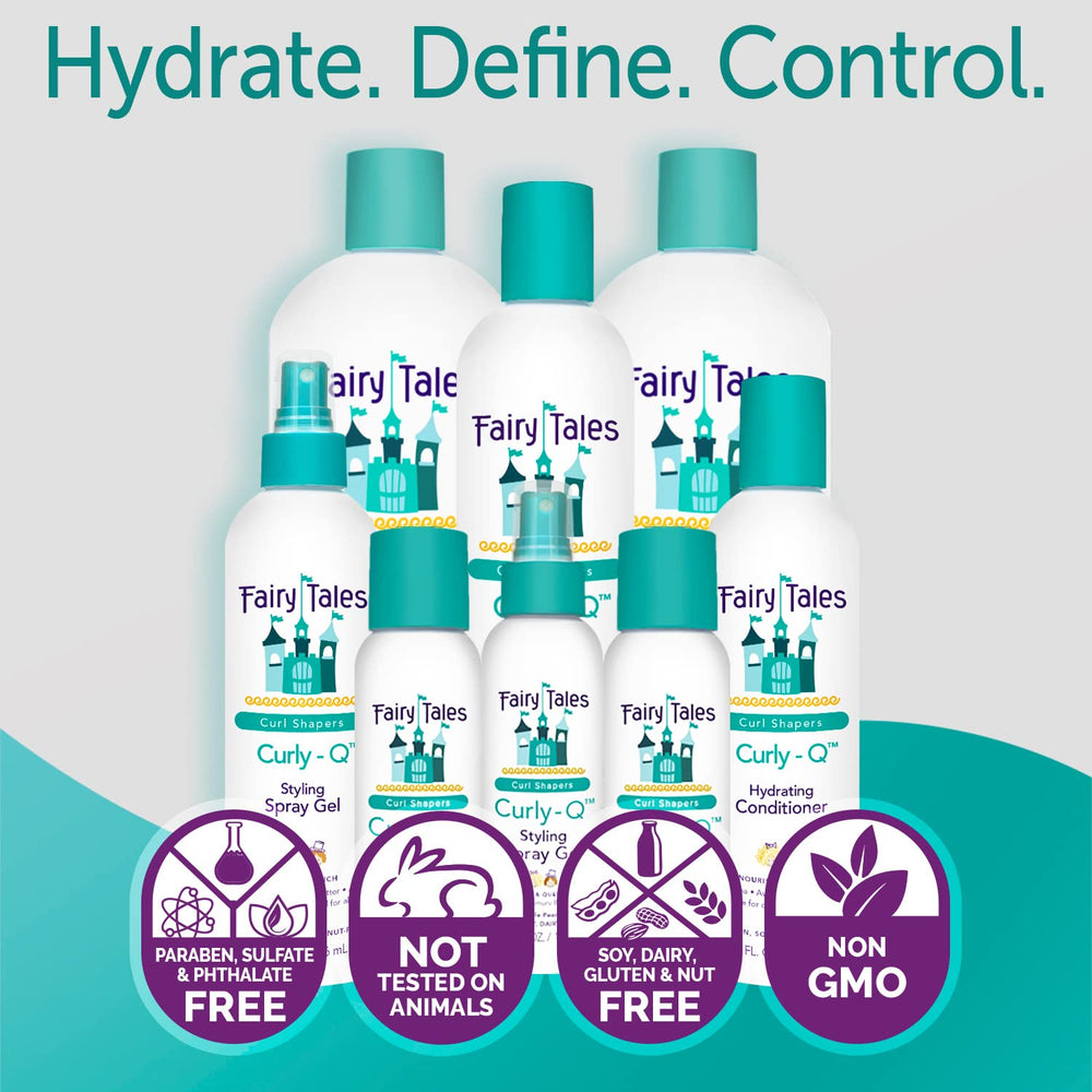 Fairy Tales Curly Q Hydrating Kids Conditioner used with a wide-tooth comb for detangling.