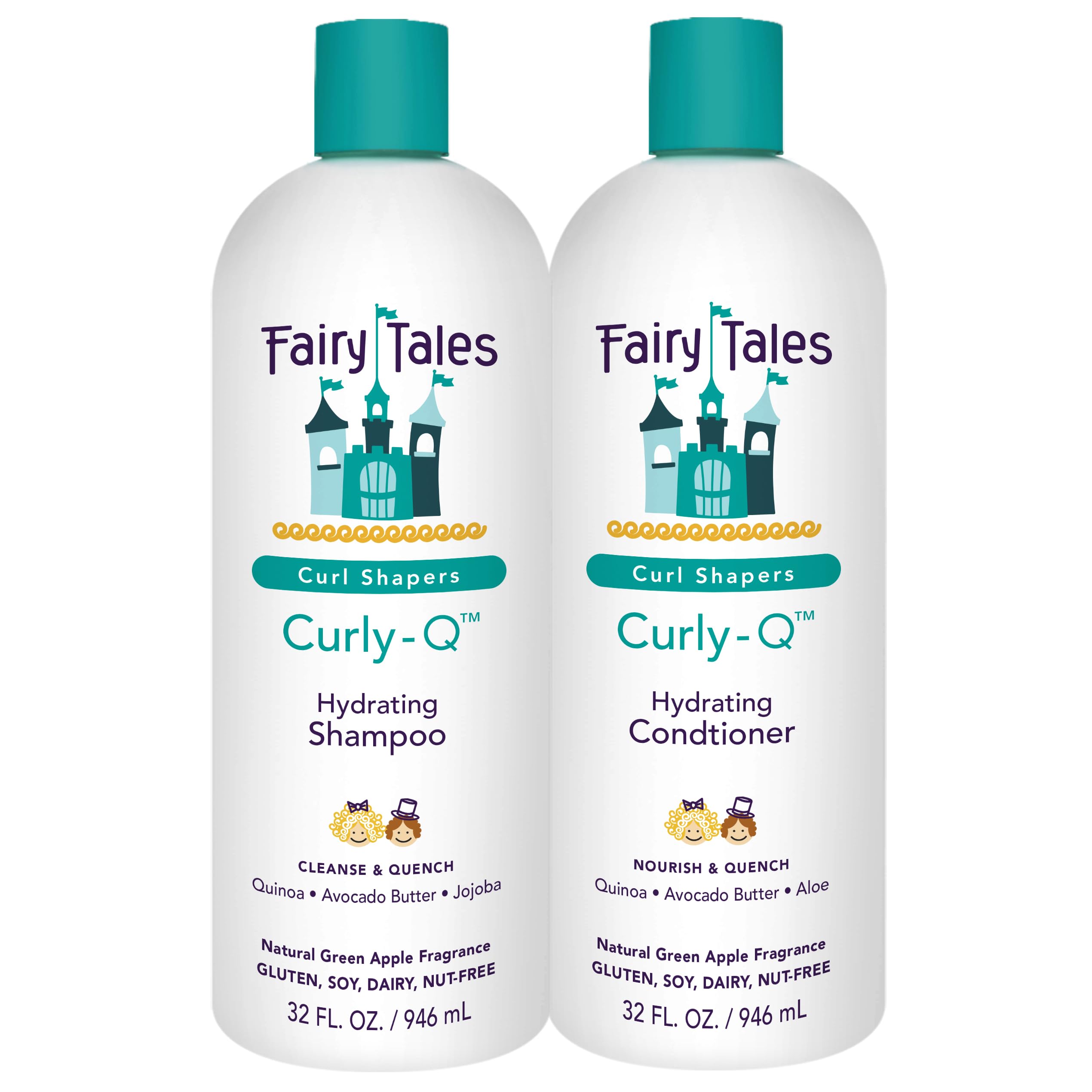 Fairy Tales Curly-Q shampoo bottle delivering gentle curl hydration for kids.