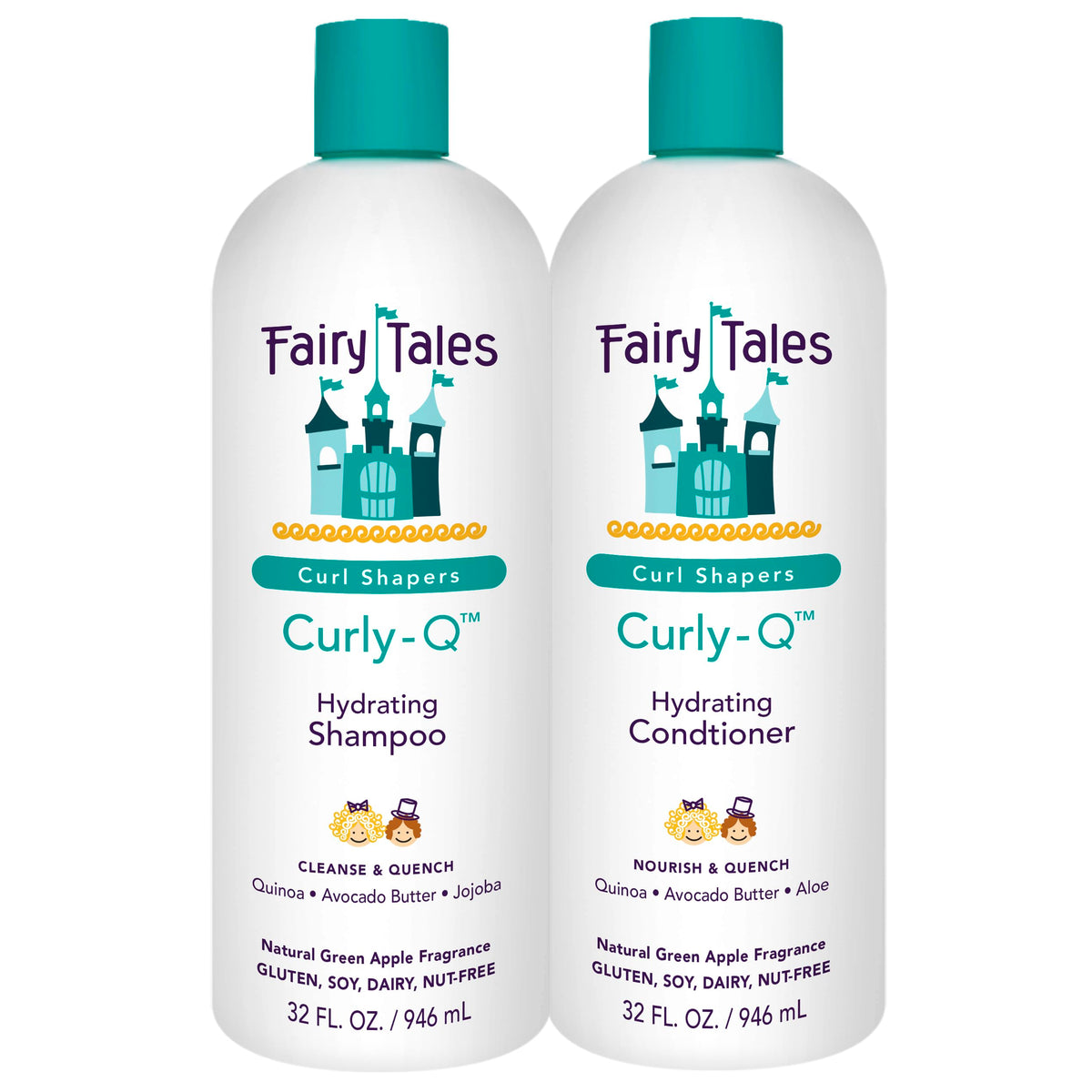 Fairy Tales Curly-Q shampoo bottle delivering gentle curl hydration for kids.