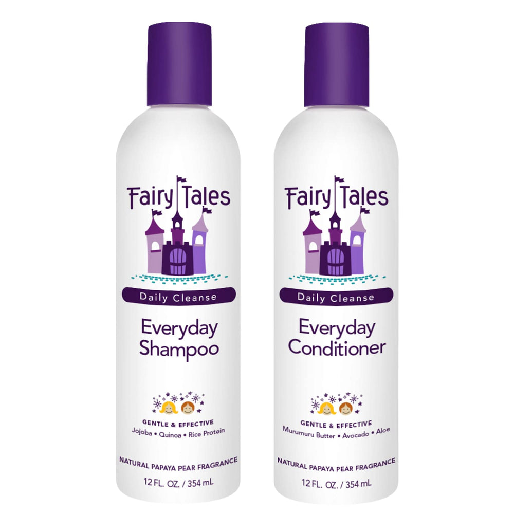 Fairy Tales Daily Cleanse Kids Shampoo bottle demonstrates a gentle cleansing option for daily haircare.