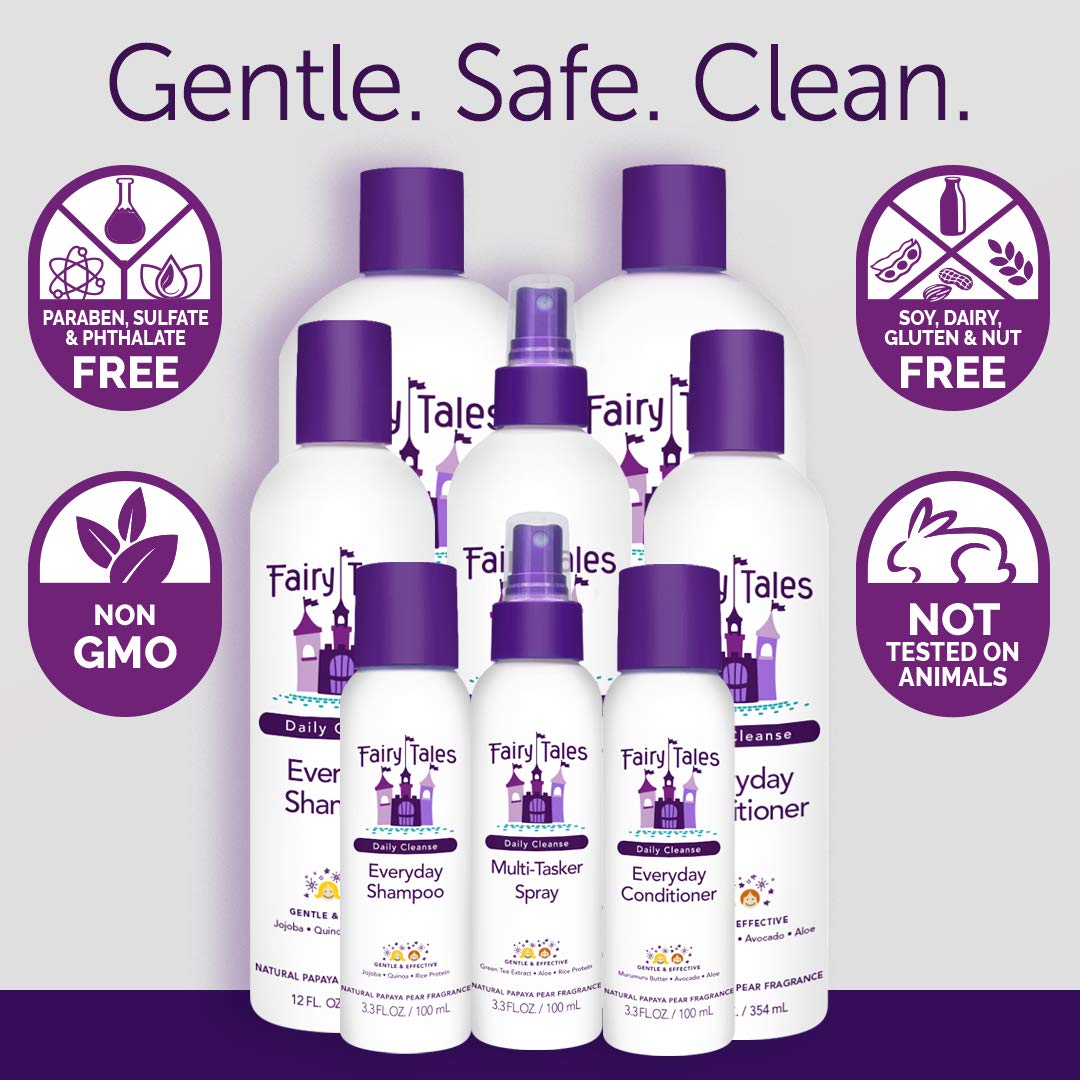 Fairy Tales kid hair care close-up highlights quinoa protein.