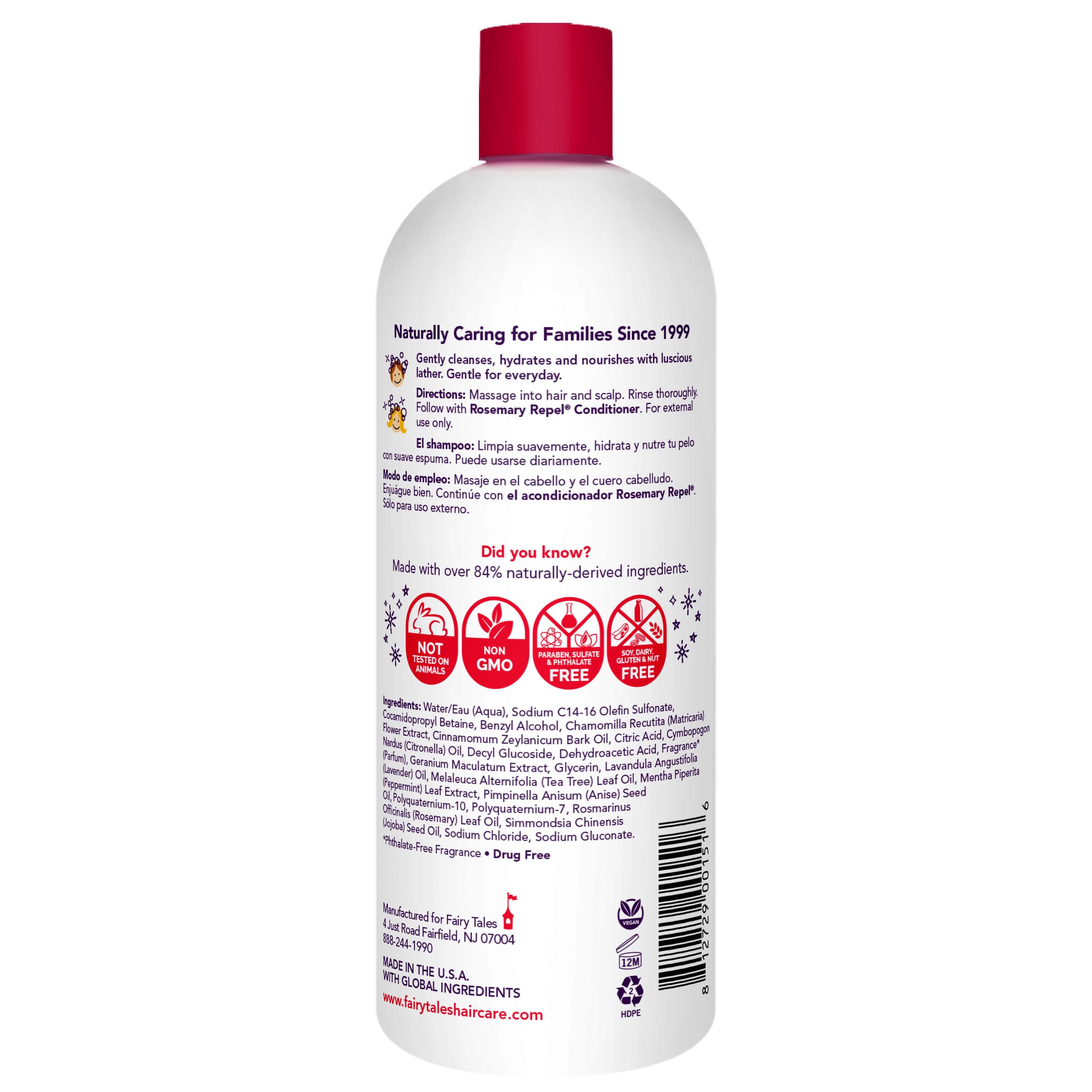 Fairy Tales Rosemary Repel bottle label shows essential oil blend and kid-friendly fragrance.
