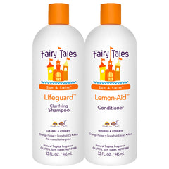 Fairy Tales Swim Shampoo 32oz bottle shown, helps remove chlorine after pool days