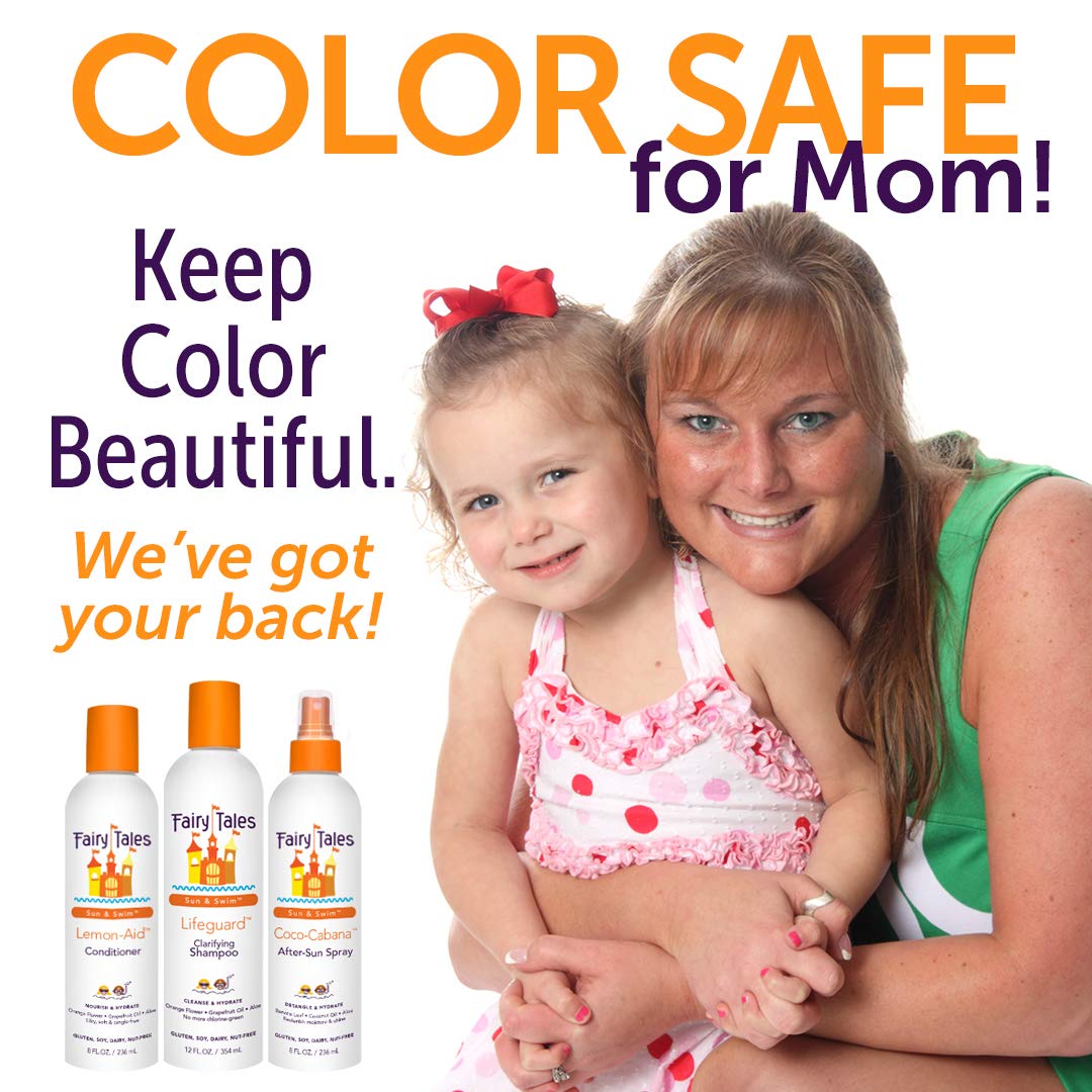 Fairy Tales Swimmer Conditioner family-use on beach day demonstrates versatile care.