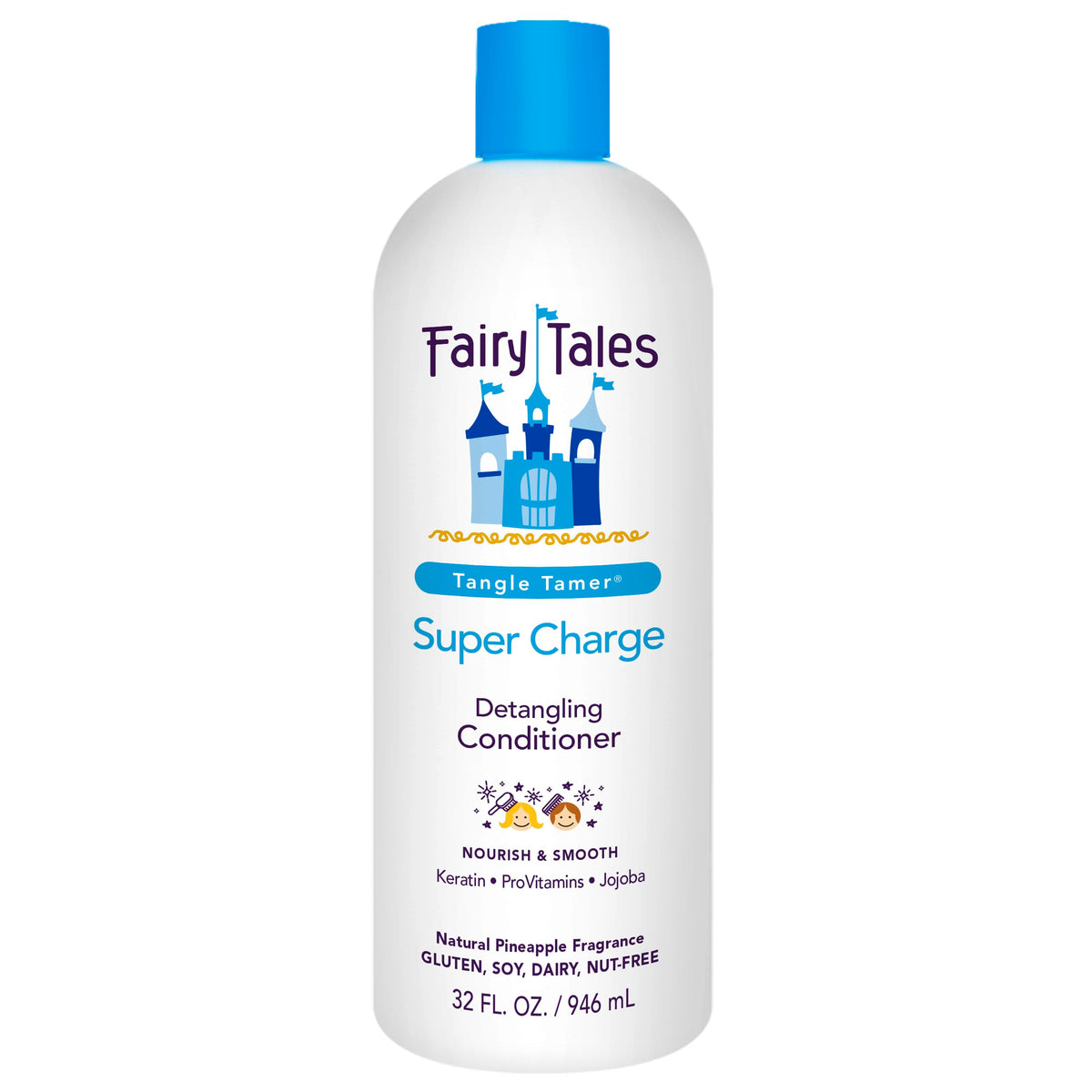 Fairy Tales Tangle Tamer detangler bottle pour shows knot-free hair after bath