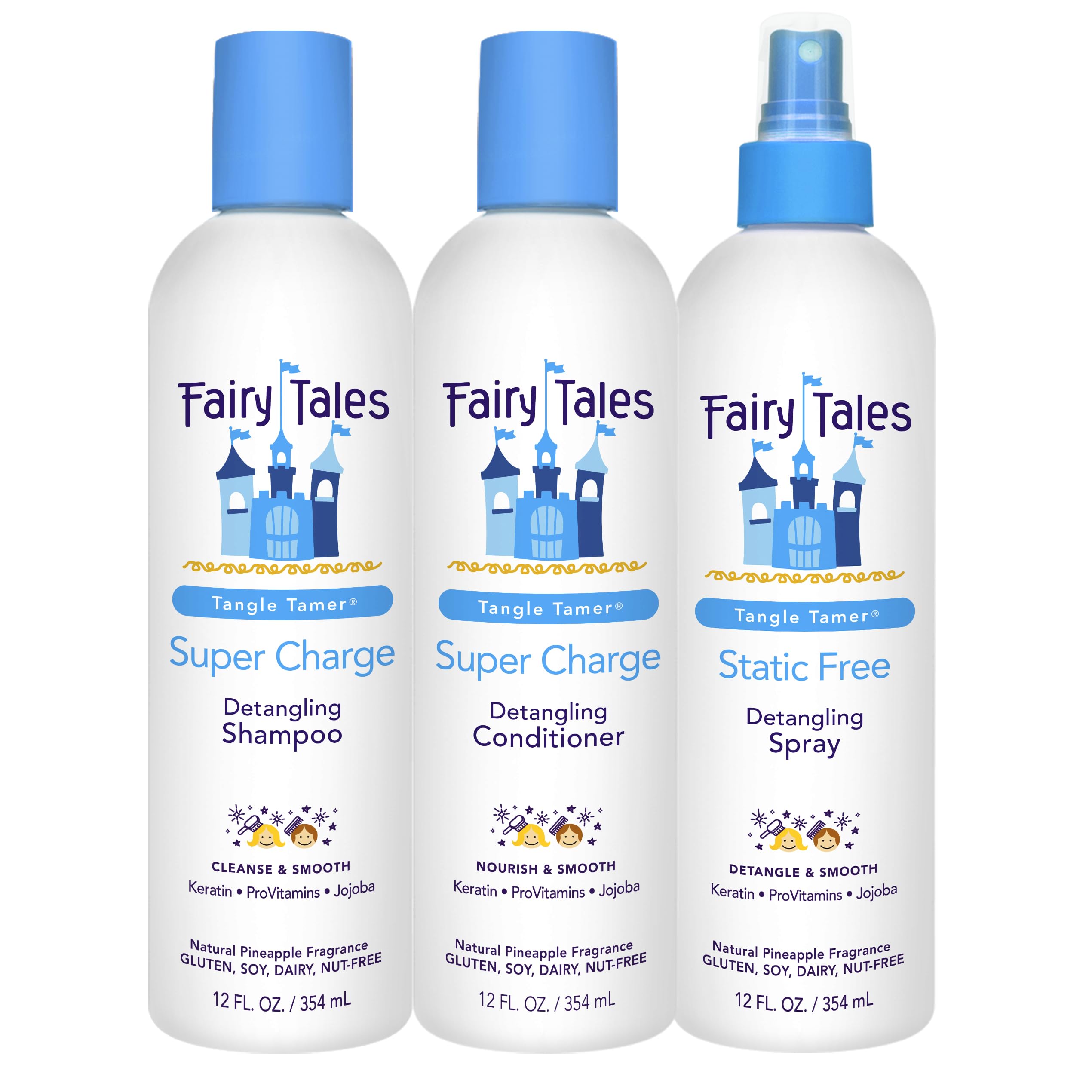 Fairy Tales Tangle Tamer shampoo bottle for kids aids gentle detangling.