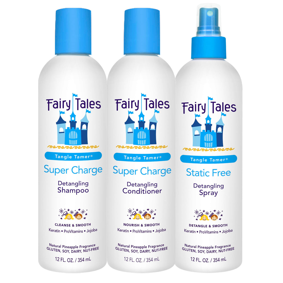Fairy Tales Tangle Tamer shampoo bottle for kids aids gentle detangling.