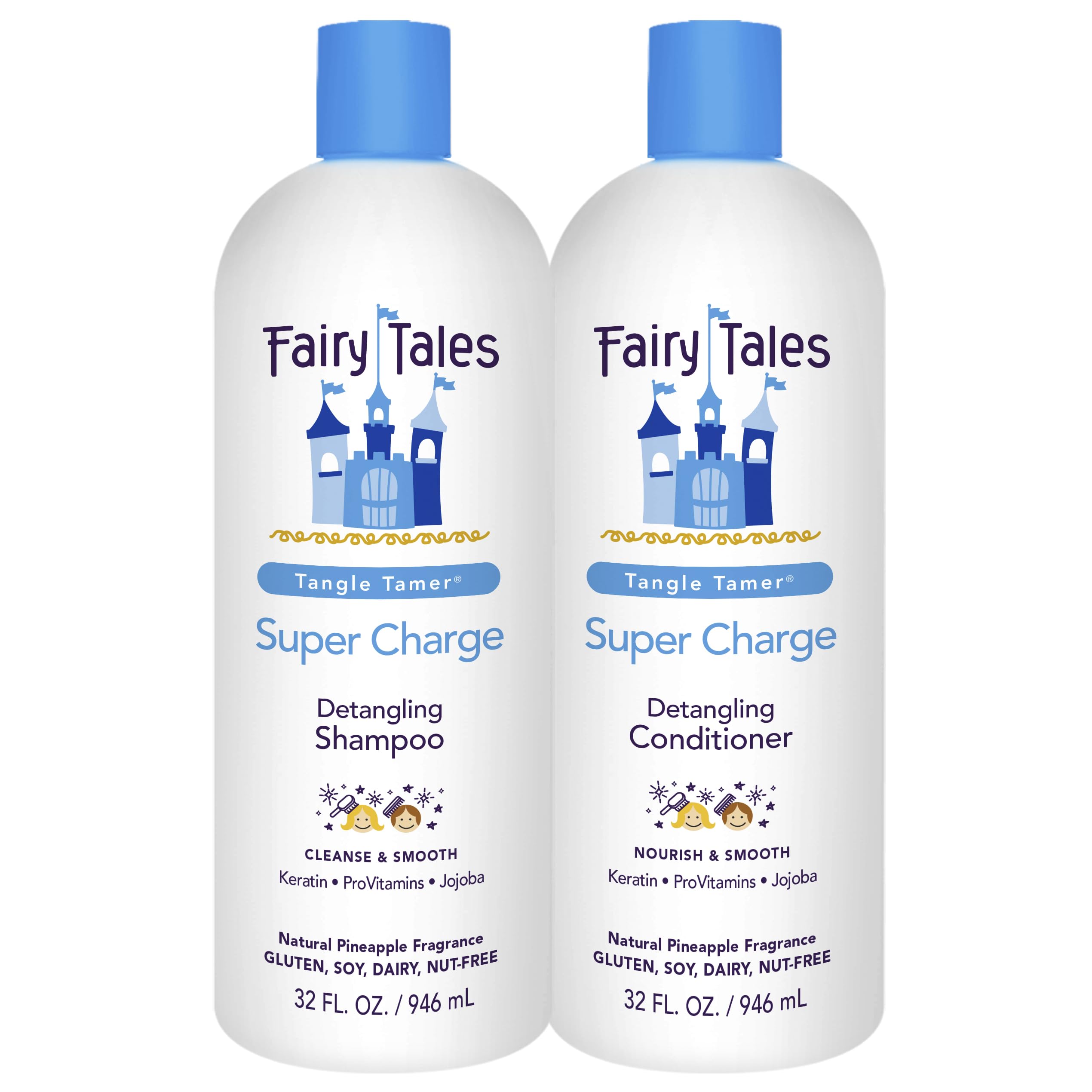 Fairy Tales Tangle Tamer shampoo bottle showing ultra-moisturizing formula for frizz control.