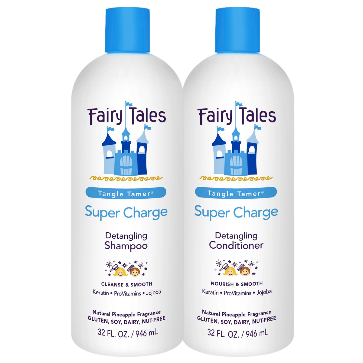 Fairy Tales Tangle Tamer shampoo bottle showing ultra-moisturizing formula for frizz control.