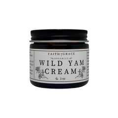 Faith and Grace Organics Wild Yam Cream bottle front highlighting organic formula for daily moisturization