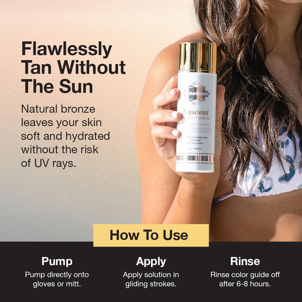 Fake Bake Flawless Coconut Serum apply swirl captures gradual tanning and flexible color build.