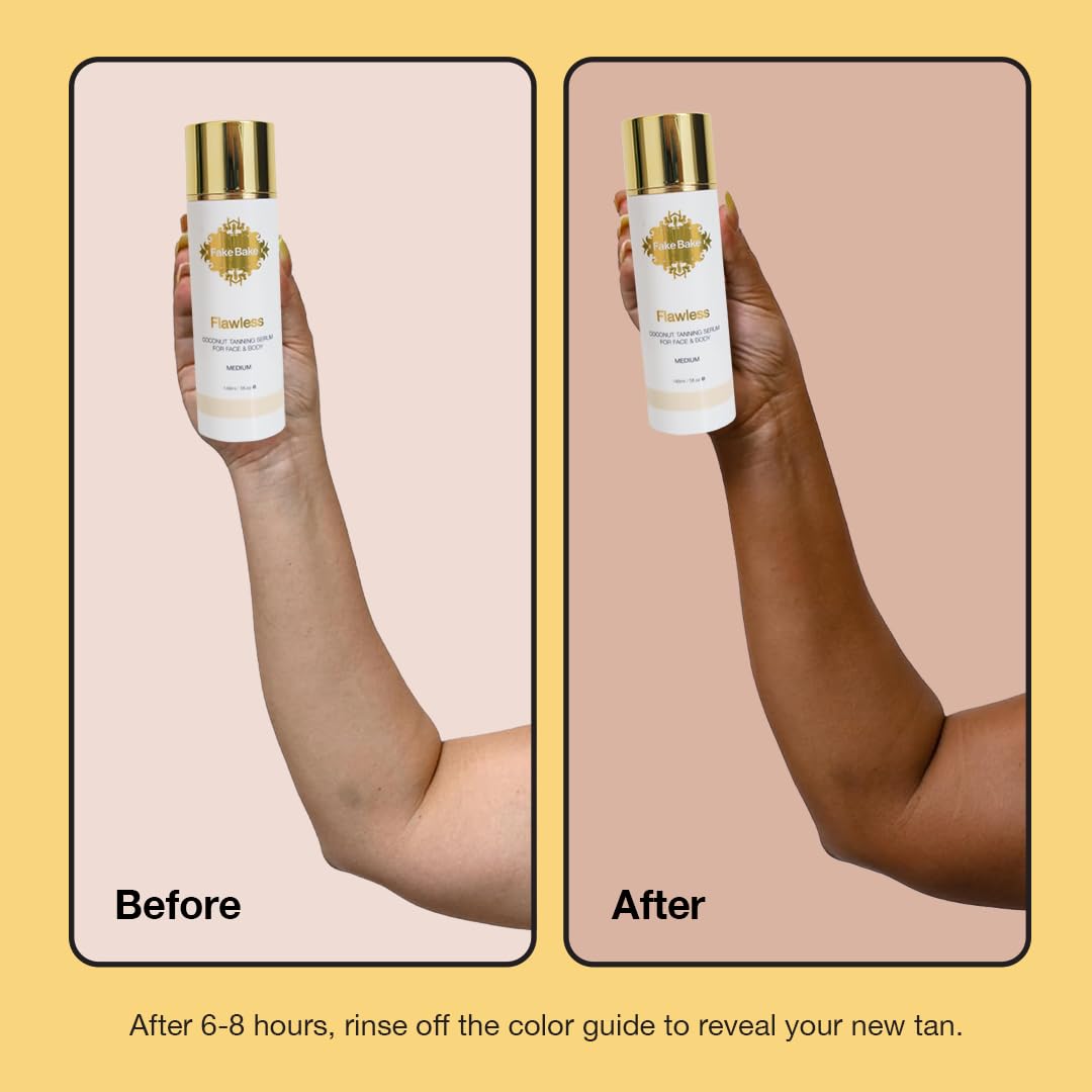 Fake Bake Flawless Coconut Serum face glow highlights natural-looking glow after even hydration.