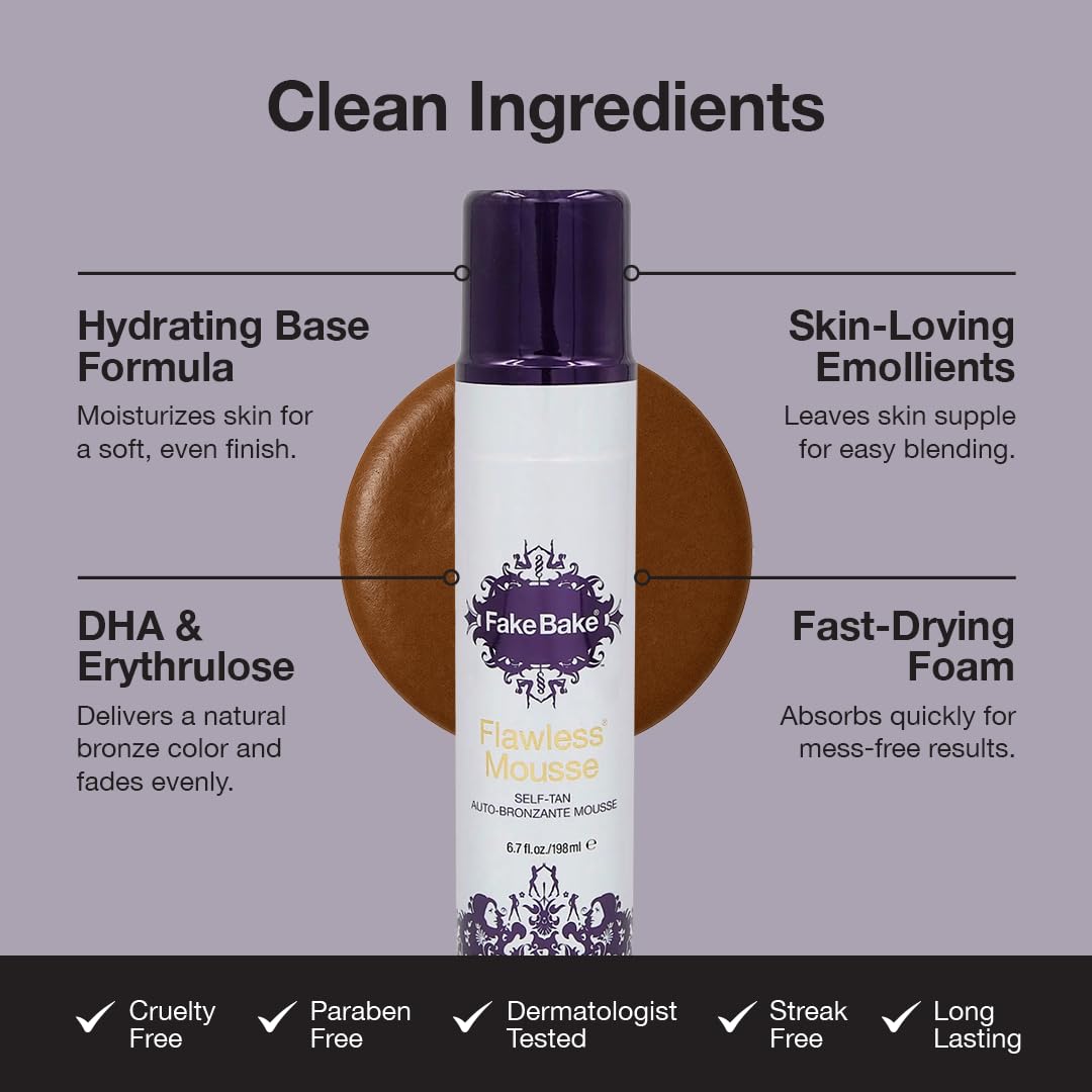 Fake Bake Flawless mousse on skin demonstrates a natural bronze result.