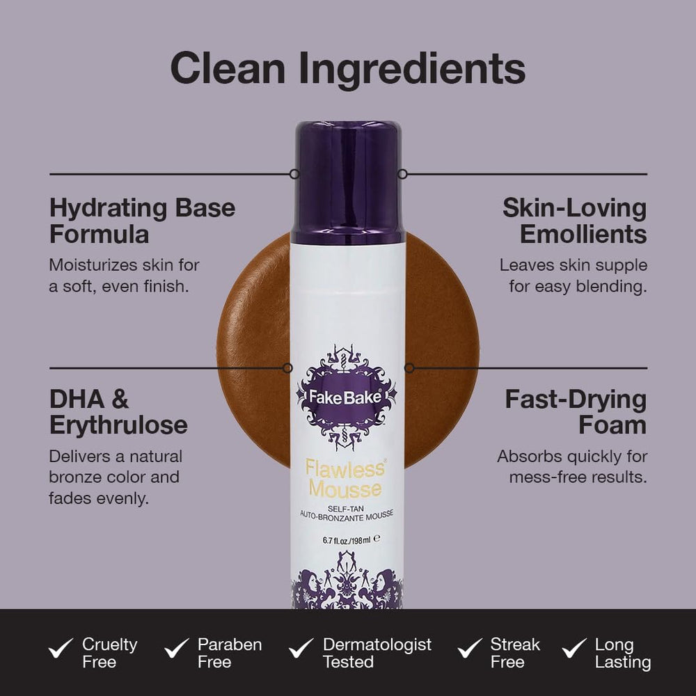 Fake Bake Flawless mousse on skin demonstrates a natural bronze result.