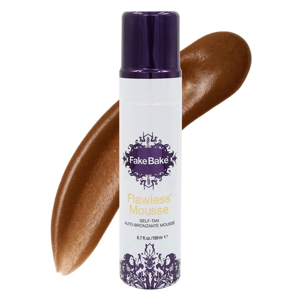 Fake Bake Flawless self tanning mousse bottle for an even streak-free glow.