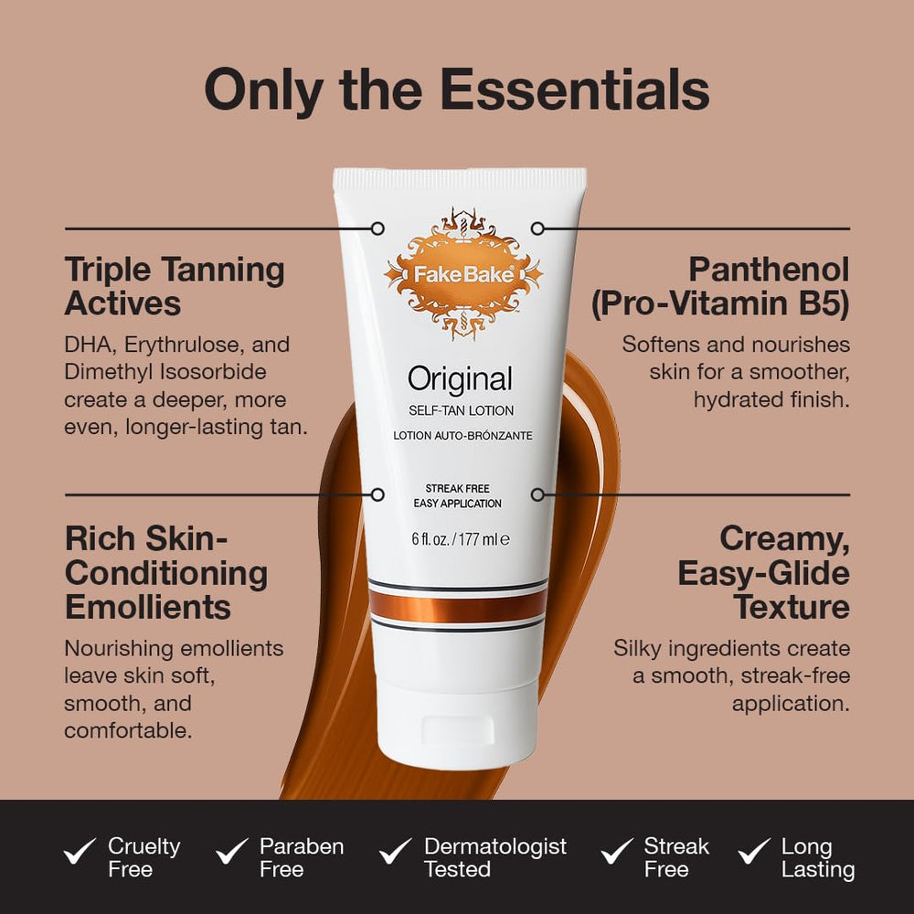 Fake Bake paraben-free label is visible on the packaging, signaling clean beauty.