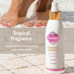 Fake Bake two-bottle packaging highlights convenient self-tanning kit.