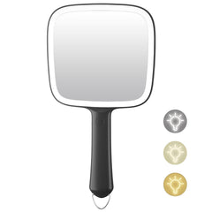 Famihomii hand mirror with 3-light-colors for precise makeup checks on the go.