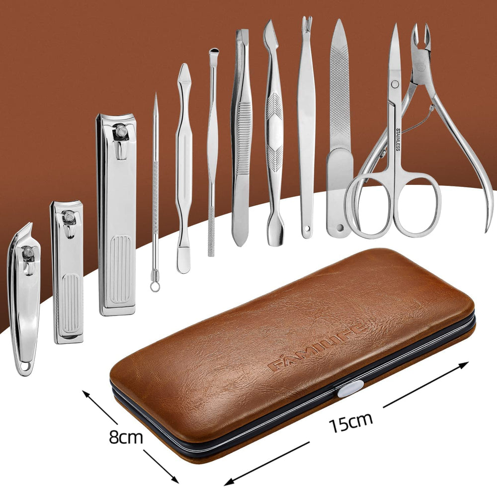 FAMILIFE 12-piece stainless steel nail tools for durable, reliable grooming