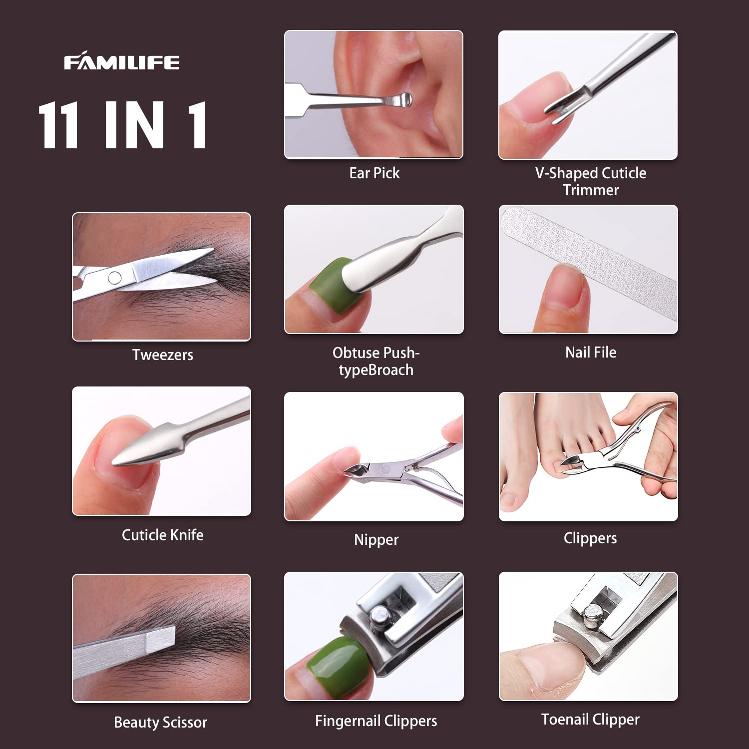 FAMILIFE cuticle trimmer stainless steel for tidy cuticle care.
