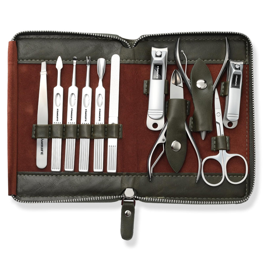 FAMILIFE luxury leather travel case, stylish protection for grooming tools on trips