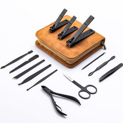 FAMILIFE Manicure Set with brown leather case, travel-ready grooming kit