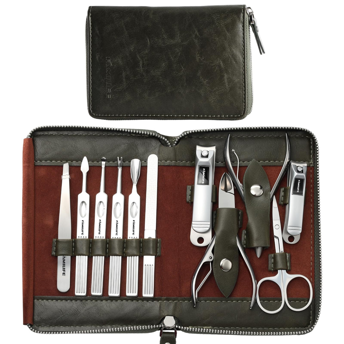 FAMILIFE manicure set case open, organized travel-friendly grooming kit