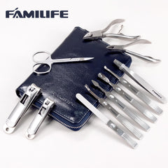 FAMILIFE manicure tools closeup highlighting stainless steel precision for clean cuts