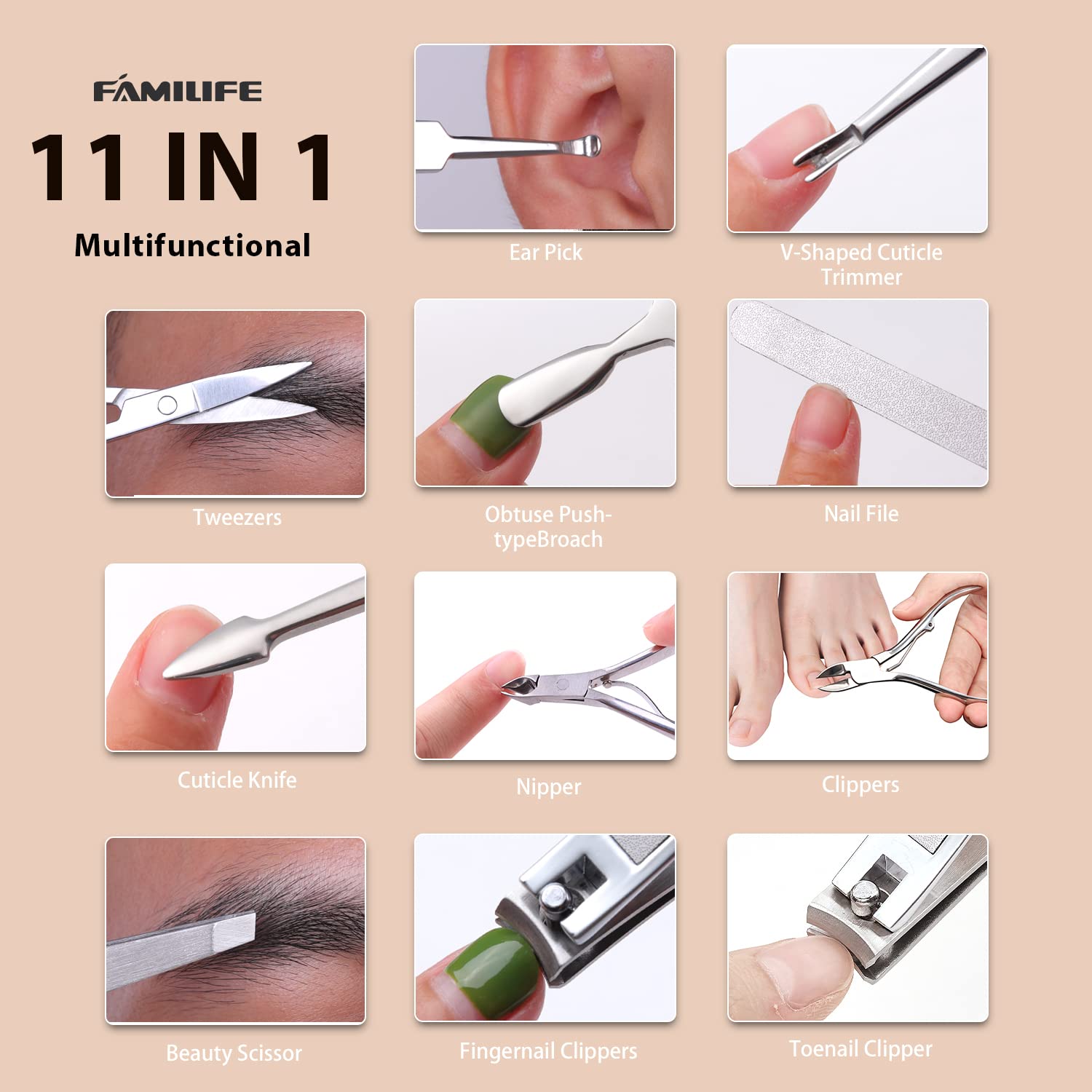 FAMILIFE nail clippers set delivering precise trims for nails and ingrown care