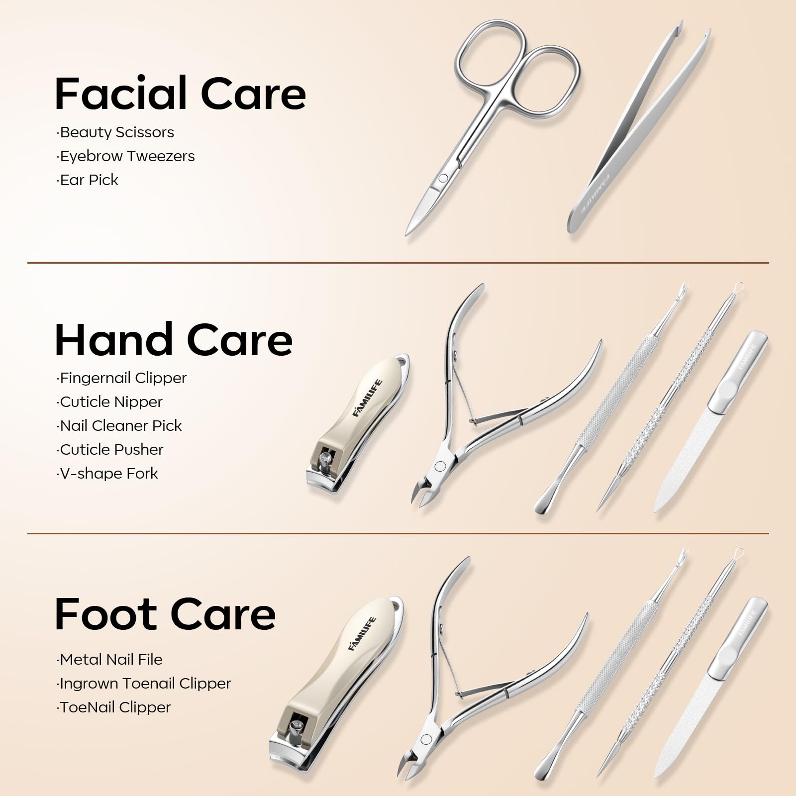 FAMILIFE pedicure tools ergonomic design ideal for easy thick-nail trimming.